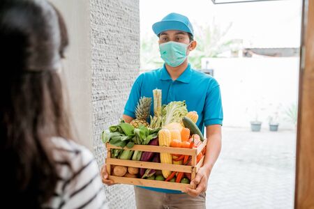 Food delivery during corona virus pandemicの写真素材