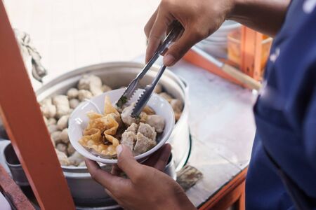 indonesian meatball street food vendorの写真素材