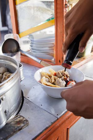 bakso. indonesian meatball street food with soupの写真素材