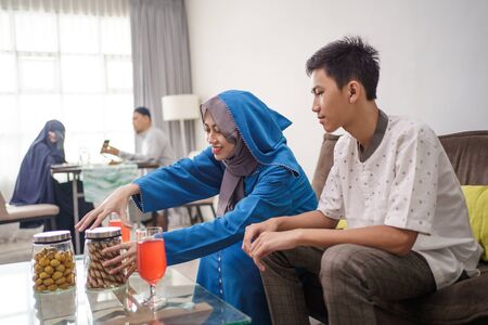 muslim family visit on eid mubarakの写真素材
