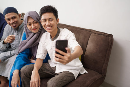 muslim family video calling and confrence with friend