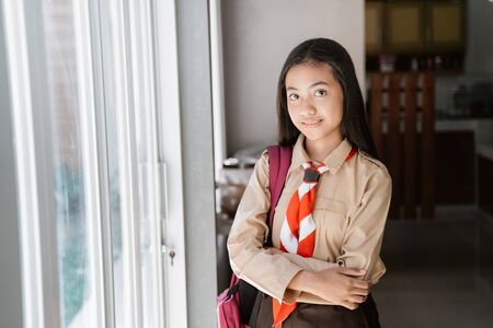 beautiful indonesian junior high school studentの写真素材