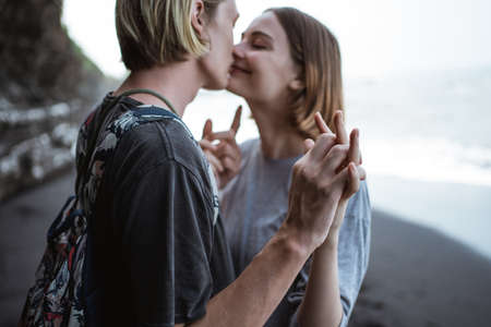 Young couple vacation on the beachの写真素材