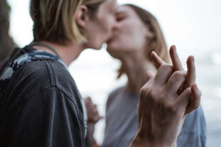 Young couple vacation on the beachの写真素材
