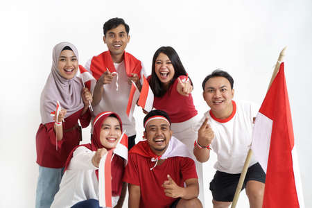 indonesian supporter celebrating victory of indonesiaの写真素材