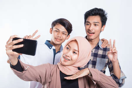 Portrait asian taking selfie background.の写真素材