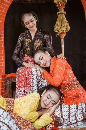 portrait of a woman wear a traditional javanese costumeの写真素材