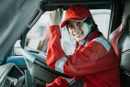 portrait of a young woman working as an auto mechanicの写真素材