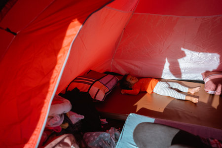 Portrait of a little girl sleepingの写真素材