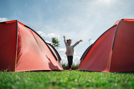 Little girl enjoyed playingの写真素材