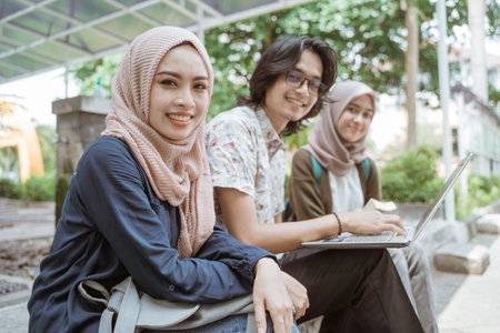 Portrait students looking at a camera togetherの写真素材