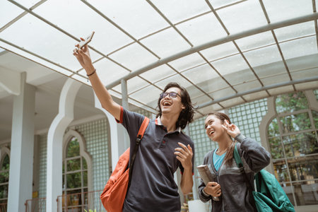 Portrait students very happy and smiling take a selfie