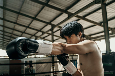 shot from side of boxer make a punch motion