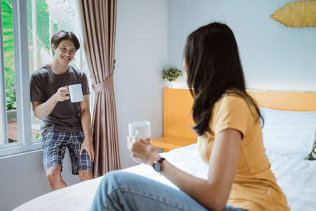 couple in the bed.Modern lifestyle concept.の写真素材