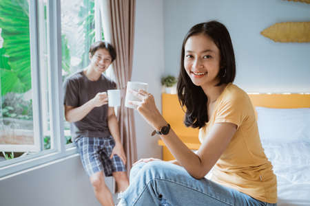 couple in the bed.Modern lifestyle concept.の写真素材