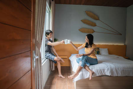 couple in the bed.Modern lifestyle concept.の写真素材