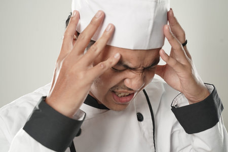unwell male chef feeling dizzy