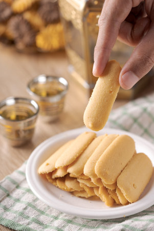 kue lidah kucing or katte tong biscuit. islamic cookies biscuit for eid mubarak tradition