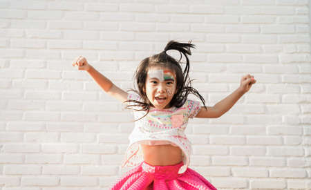 happy asian Child preschooler with face painting. Make up.の写真素材