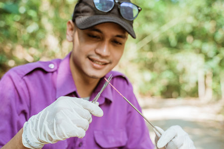 veterinarians are preparing the tools for artificial insemination of cow.の写真素材