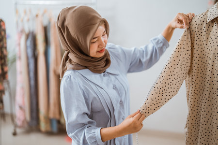 asian muslim designers working in her home officeの写真素材