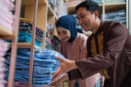 muslim worker preparing product stock for shipping from the shop warehouseの写真素材