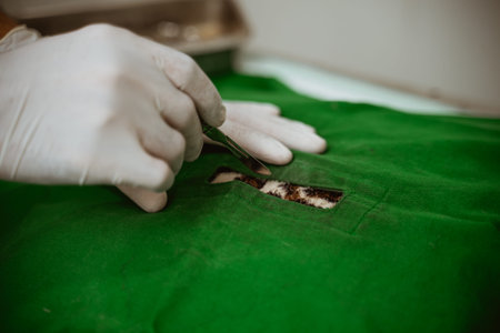 a vets hand using a scalpel for surgery at pets clinic