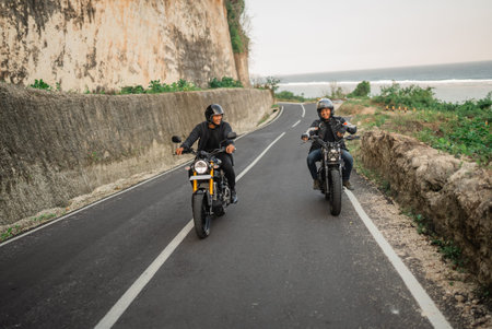 indonesian riders going on motorbike adventure, street riding concept