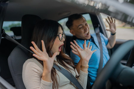 A surprising moment was captured in a car, showcasing the shocked reactions of those presentの写真素材