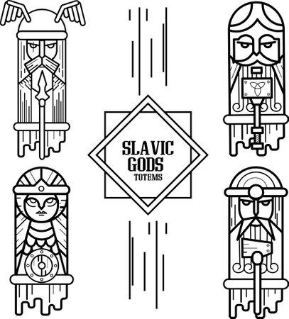 slavic gods totems line art black outlineのイラスト素材
