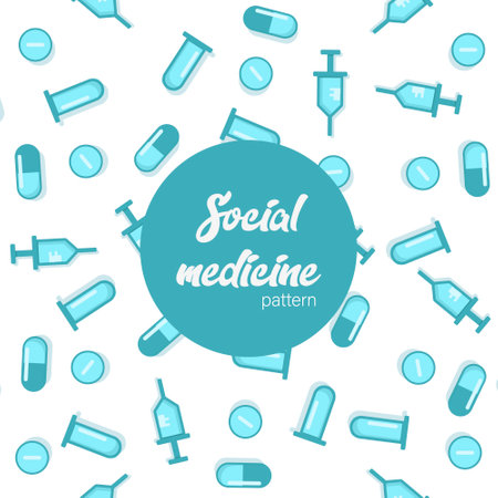 social medicine pattern blue backgroundのイラスト素材