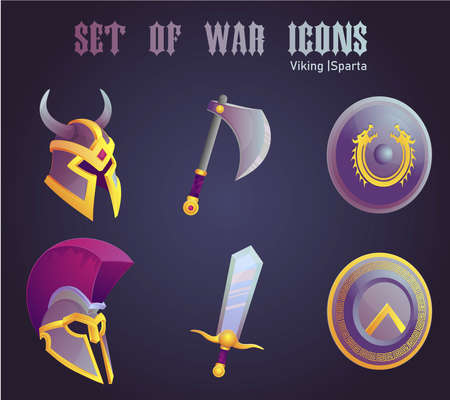 set of icons warriors vector. Vikings vs spartans.のイラスト素材