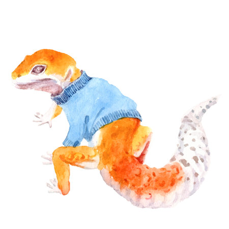 gecko in a blue sweater. vector illustrationのイラスト素材