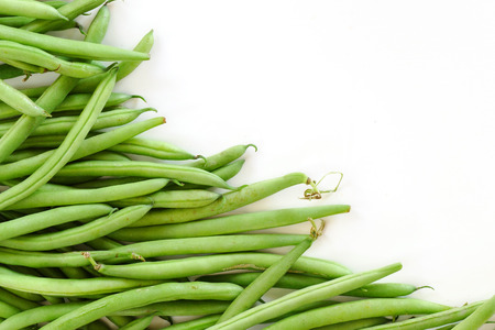green beans, corner background, isolated on white, copy space for your textの写真素材