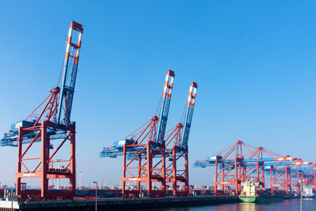 Cargo port of Hamburg on the river Elbe, Germany