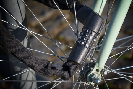 number lock on a bicycle to prevent theft の写真素材