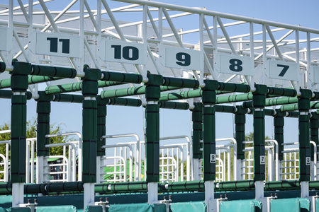 start gates with numbers for the horse race on a sunny day