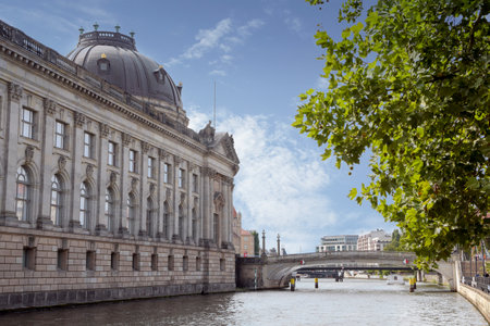 Bode Museum on the river spree in Berlin against a blue sky, famous landmark in the central Mitte district in the capital city of Germanyのeditorial素材