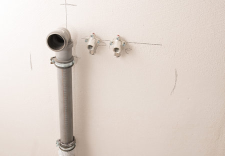Water and sewage installation, interior fitting in a construction site of a new residential house,...