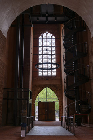 Vault with spiral staircase and glass lift to the viewing platform at the entrance inside the st....