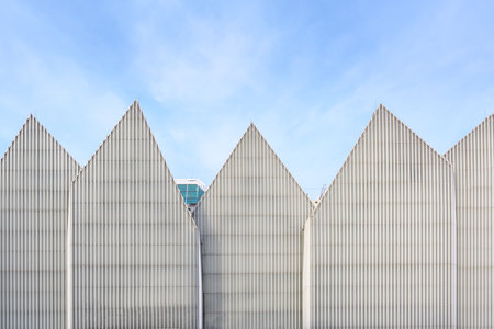 SZCZECIN, POLAND â OCTOBER 25:  Modern futuristic facade of the Philharmonic Hall on Solidarity Square, designed by the architects Alberto Veiga and Fabrizio Barozzi, blue sky, copy spaceのeditorial素材