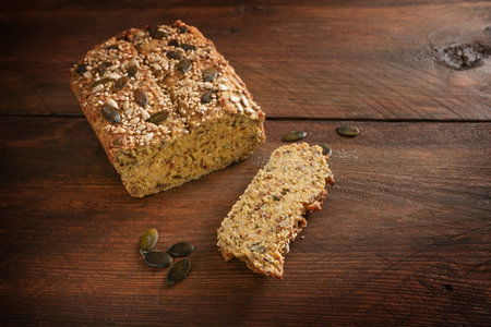 Healthy protein bread from lupine flour, oat bran, almond, pumpkin seeds and other healthy...