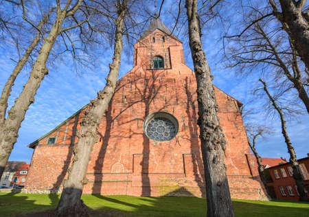 Historic town church of Gadebusch St. Jakob and St. Dionysius, build in red brick architecture in northwestern Mecklenburg, Germany, selected focusの写真素材