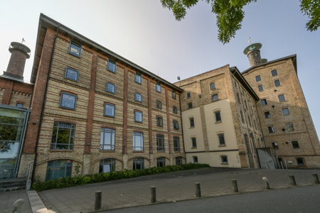 Historic malt factory in Grevesmuehlen, now the brick building is an industrial monument and district administration Northwest Mecklenburg, Germanyのeditorial素材