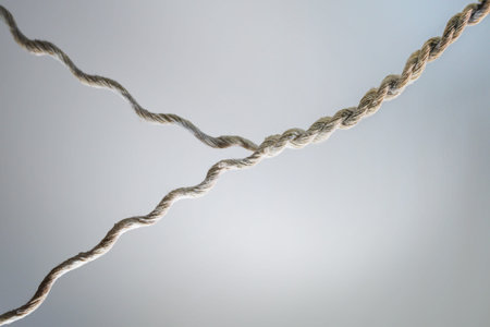 Two strands of yarn are twisted together to form a strong rope, business concept for teamwork,...