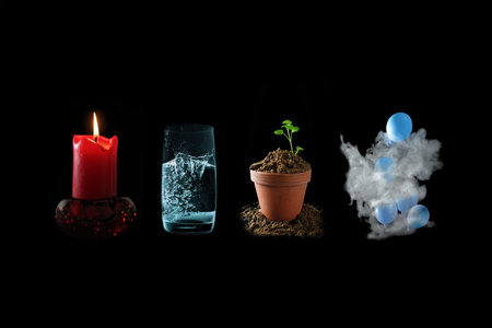 Classical four elements refer to fire, water, earth and air to explain the nature, symbolized in a...