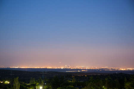 City Lights in blue sky at sunsetの写真素材