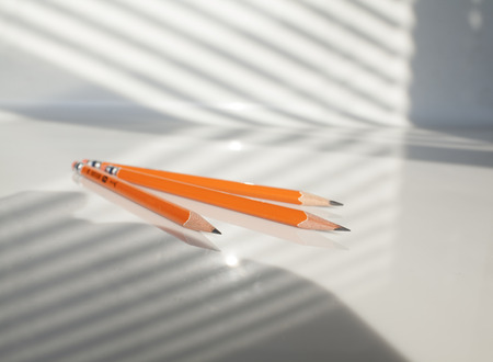 Pencils on tableの写真素材