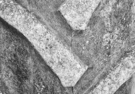 Detail up close of a tire tread from a tractor or other heavy duty construction machinery (Black and White).の写真素材