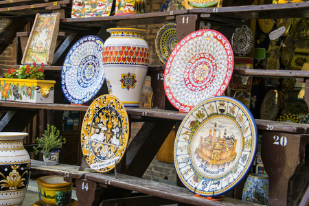 Traditional Italian ceramics - on display in souvenir shop.のeditorial素材